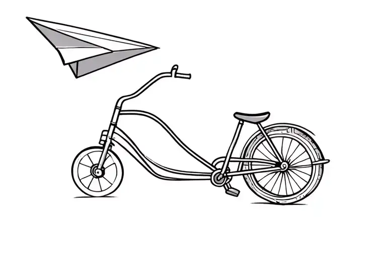 tricycle with floors and a paper airplane flying tattoo design idea