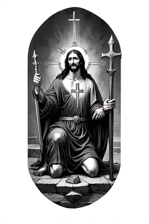 knights Templar knight kneeling before jesus tattoo design idea