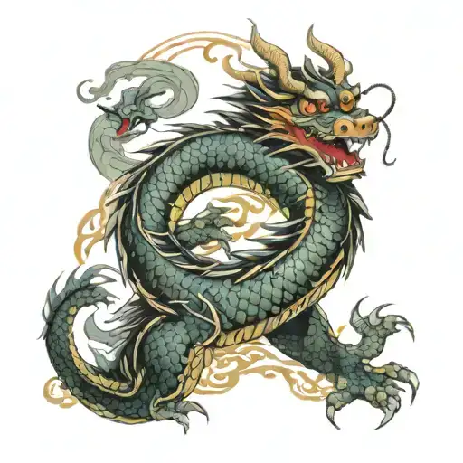 temple dragon wrapped tattoo design idea