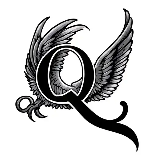 letter Q with wings tattoo design idea