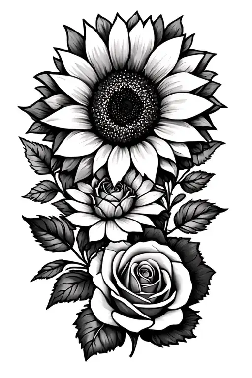 mother-daughter matching tattoos. sunflower, carnations, rose.  tattoo design idea