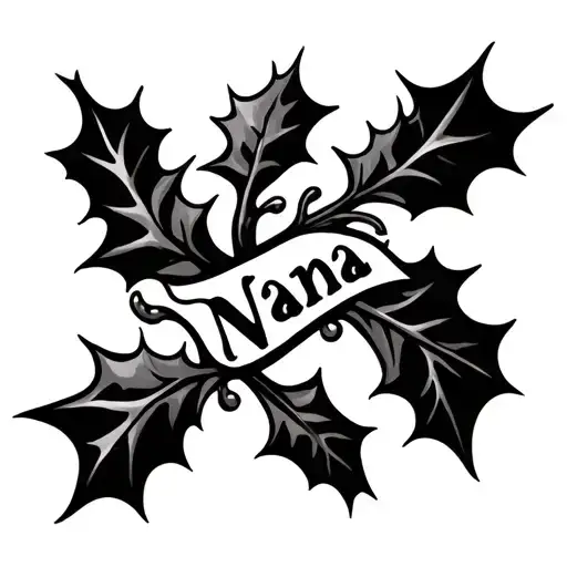 make a holly with the word “Nana” across the stem of it tattoo design idea