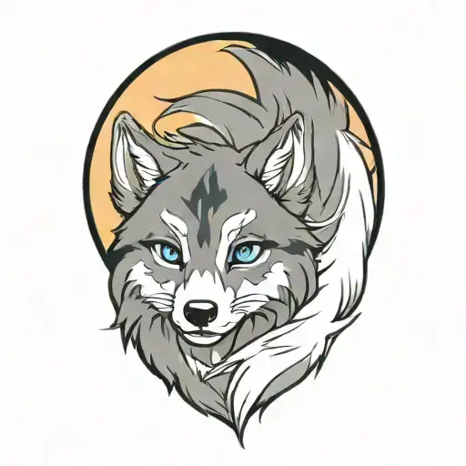 cherokee wolf puppy blue eyes gray fur anime tattoo design idea
