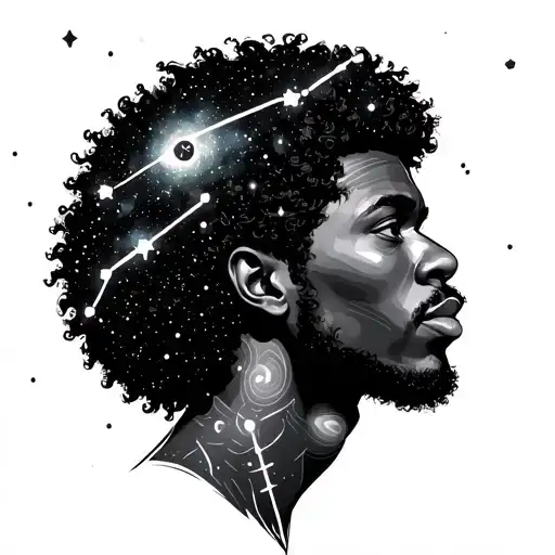 afrocentric male gemini twin with galaxies for hair with stars and constellations in the background  tattoo design idea