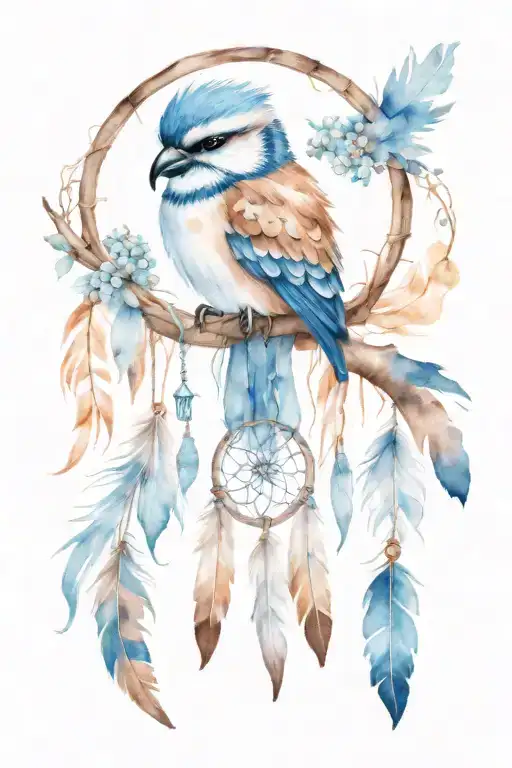 dreamcatcher and kookaburra tattoo design idea