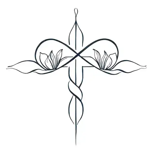 cross with infinity and lilies tattoo design idea