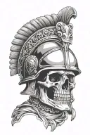 skull wearing ancient Roman helmet tattoo design idea
