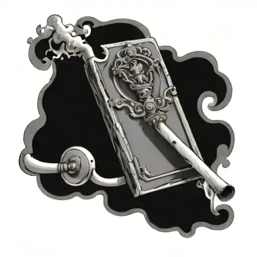  a door which is slightly open and instead of a door knob there is a crooked burning cigarette tattoo design idea