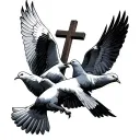 3 doves flying with one carrying a cross tattoo design idea