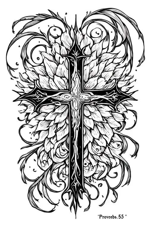 cross with proverbs 3:5 6 tattoo design idea