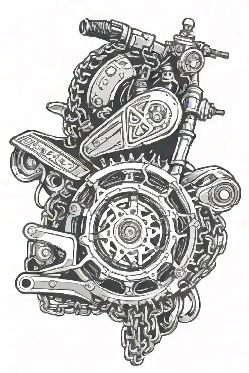 front number plate with chain and sprocket chain wrapped tattoo design idea