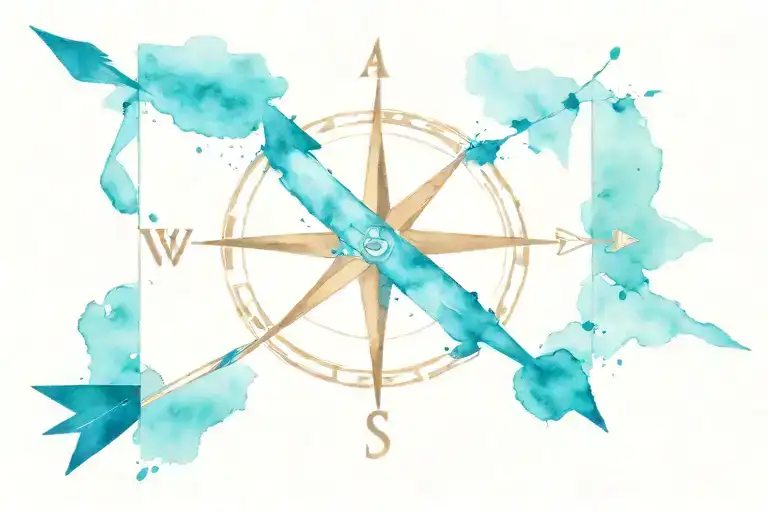 compass style tattoo featuring an arrow, a reference to Australia, to West Virginia and a reference to philadelphia tattoo design idea