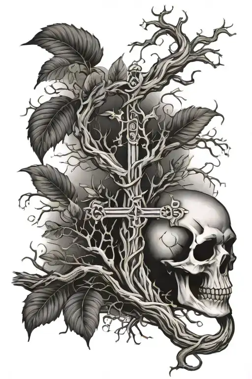 poison tree with cross tattoo design idea