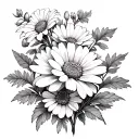  daisies, foxglove, jasmine, impairments, bellflower, peonies with stems and leaves  tattoo design idea