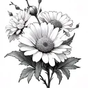  daisies, foxglove, jasmine, impairments, bellflower, peonies with stems and leaves  tattoo design idea