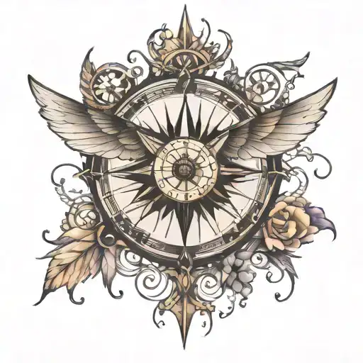 compass fairy wings spread tattoo design idea