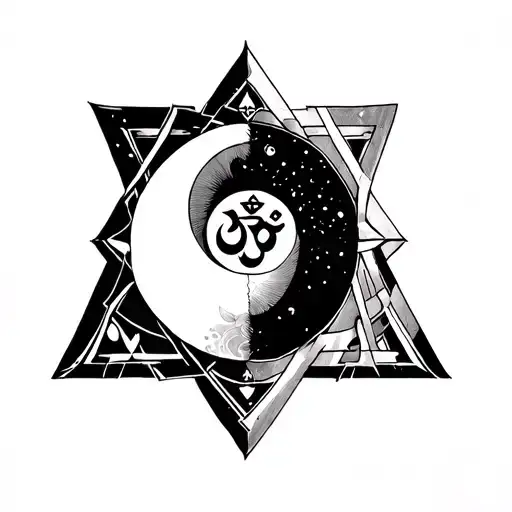a combination between yin and yang star of david , Aum and a cross tattoo design idea