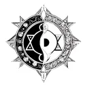 a combination between yin and yang star of david , Aum and a cross tattoo design idea