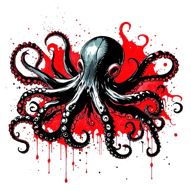 eldritch octopus rising tentacles tattoo design idea