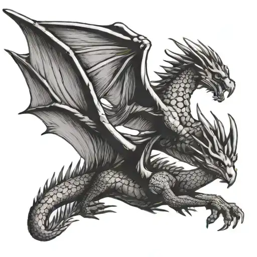 3 tiny wyvern flying with 1 mother looking over them tattoo design idea