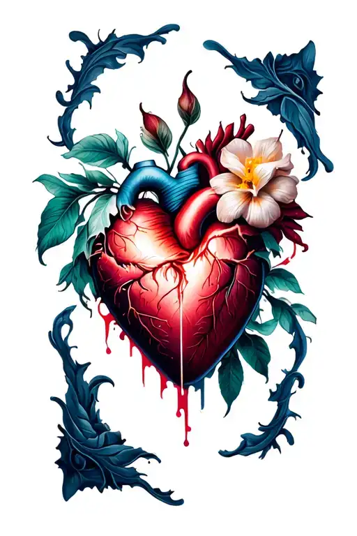 TATTERED HEART OPENING TO BEAUTY tattoo design idea