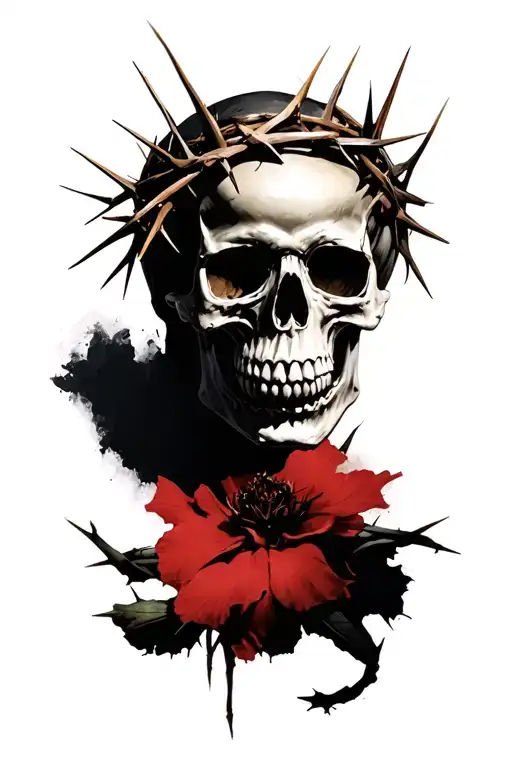 skull front facing with negative crown of thorns on top tattoo design idea