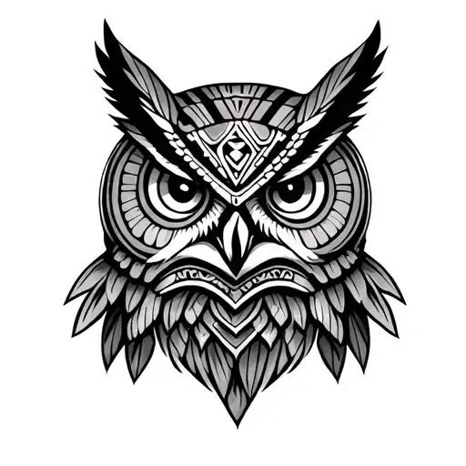 Aztec owl face tattoo old school realistic portrait tattoo design idea
