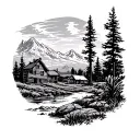 Western country landscape tattoo design idea