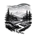 Western country landscape tattoo design idea
