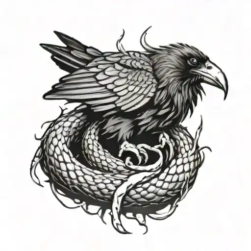 raven eat  snake tattoo design idea