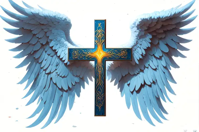 cross with angel wings tattoo design idea