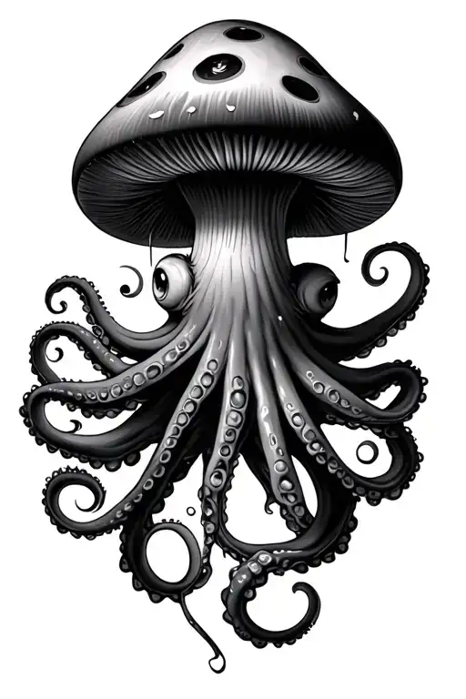 octopus with a mushroom coming out of head tattoo design idea