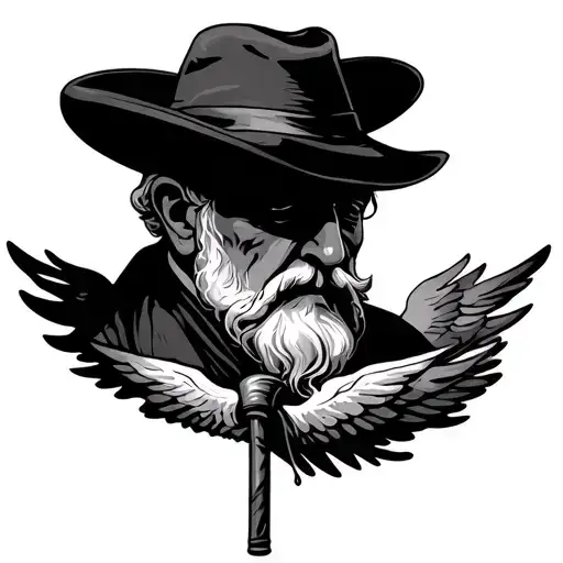 Hat silhouette with grandfather cane in heaven tattoo design idea