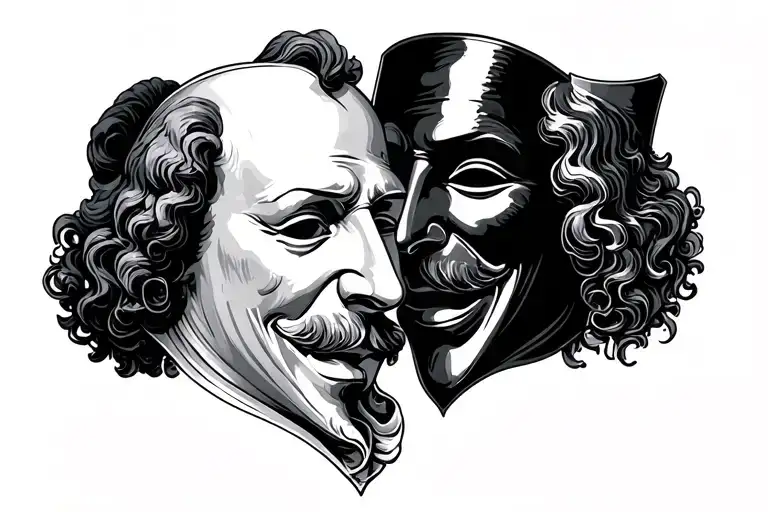 Shakespeare comedy and tragedy masks tattoo design idea
