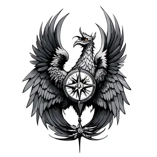 compass Phenix devil music angel tattoo design idea