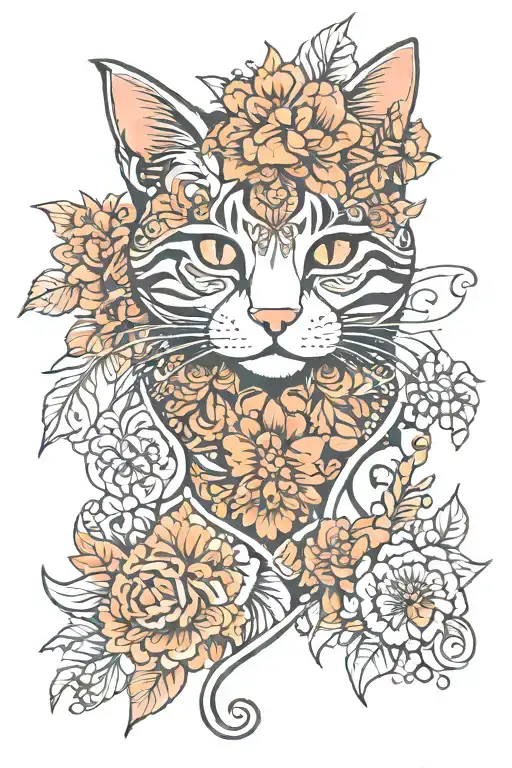 cat, flowers, rugby, mandala design incorporating tattoo design idea