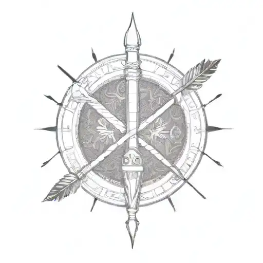 arrow with stoic virtues as tail feathers and shaft of arrow says ta eph'hemin, ta ouk eph'hemin tattoo design idea