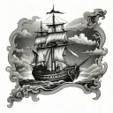 roman galleon black white tattoo design idea