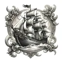 roman galleon black white tattoo design idea
