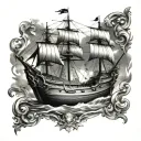 roman galleon black white tattoo design idea