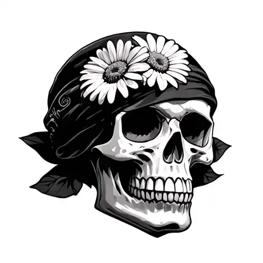 skull daisy bandana tattoo design idea
