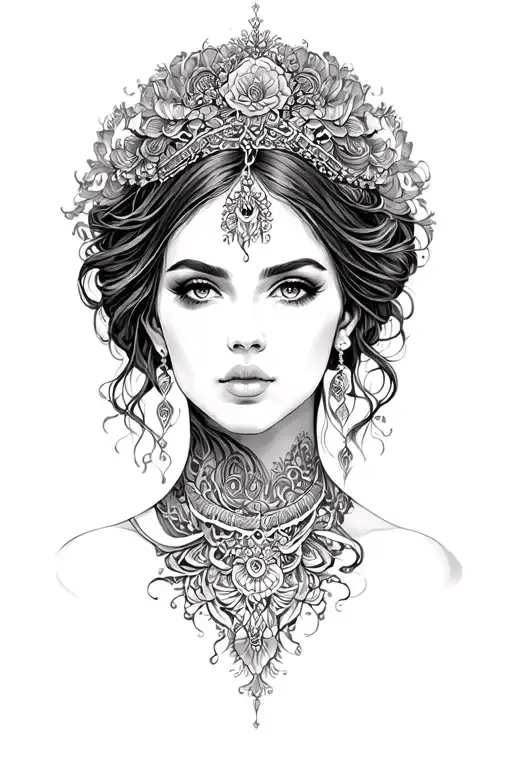 dark feminine goddess tattoo design idea