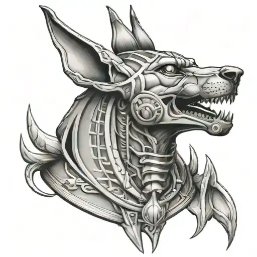 Anubis and skull tattoo design idea