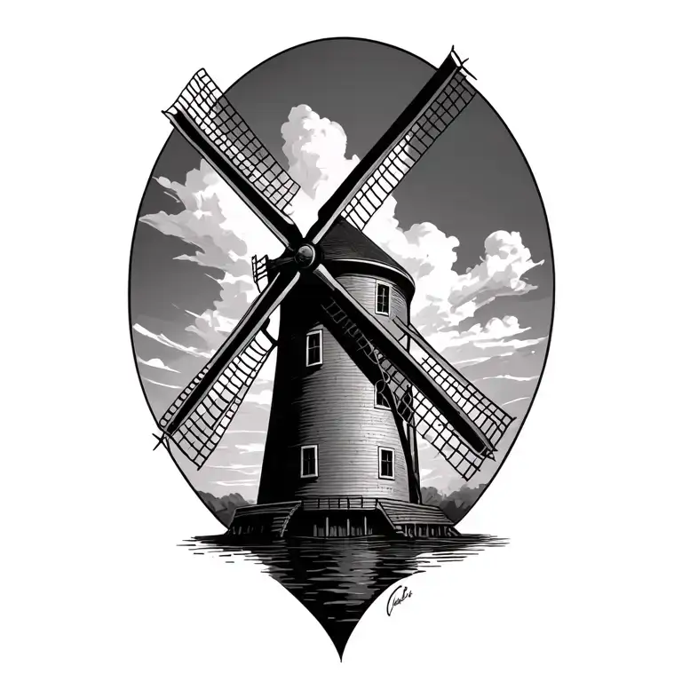 windmill dutch style tattoo design idea