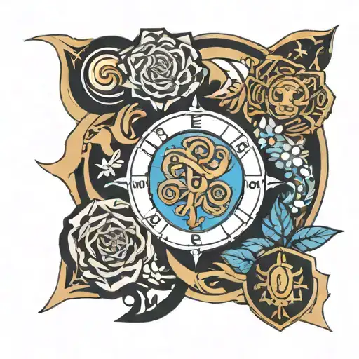 Leo, Libra, and Cancer zodiac signs intertwined tattoo design idea