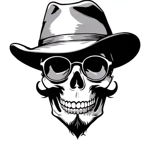 skull with glasses, blazer hat, mustache and goatee mexican man tattoo design idea