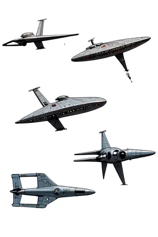 starship enterprise, star trek x-wing, the rocinante, and then a Cessna 172 top down tattoo design idea