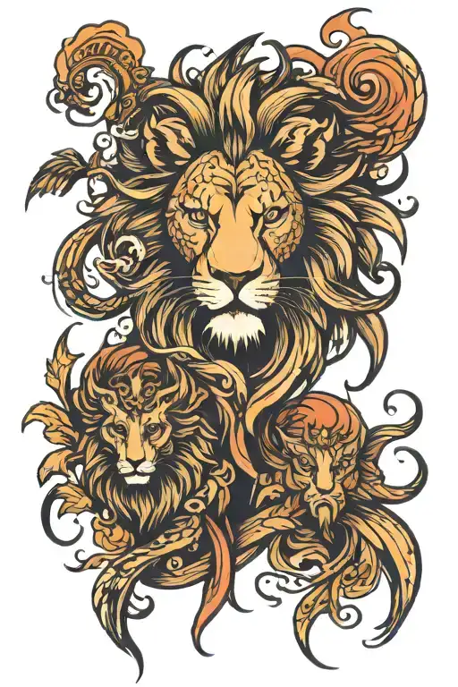 lion and phoenix tattoo design idea