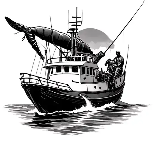 Maine lobster boat harpooning a right whale tattoo design idea