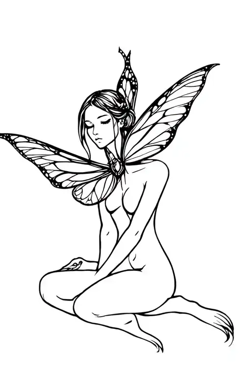 gothic fairy sitting tattoo design idea